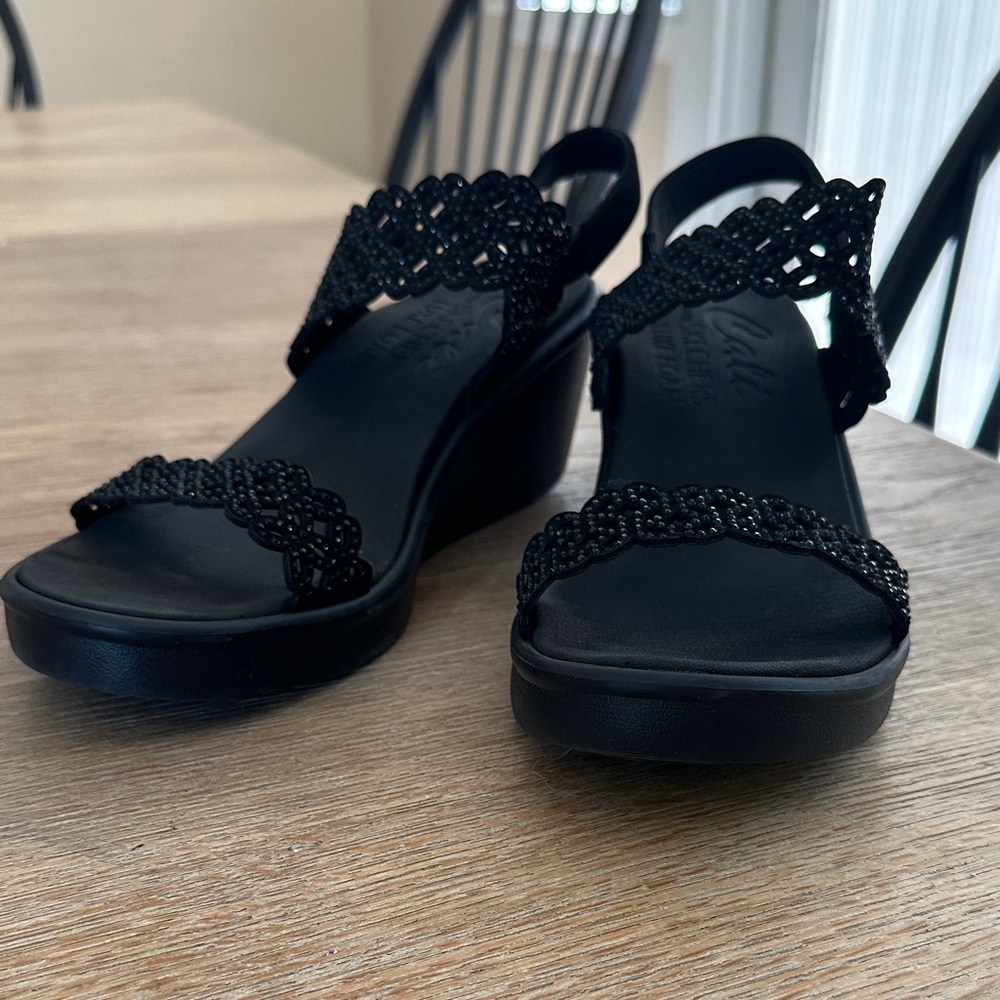Skechers Black Wedge Sandals